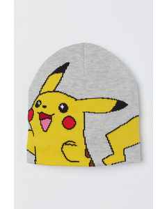 Strickmütze Hellgraumeliert/Pokémon