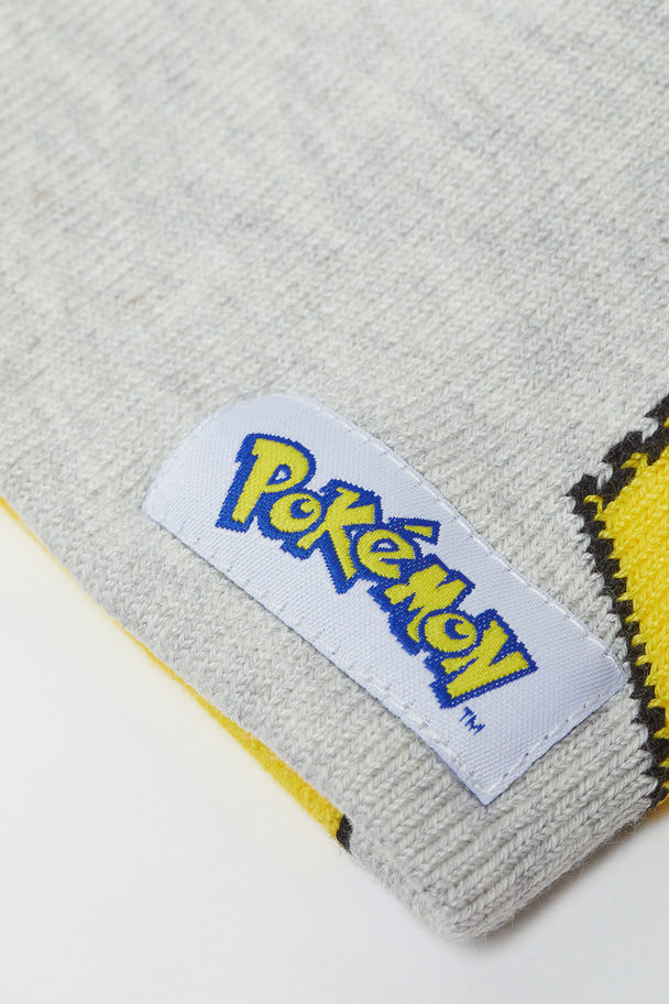 H&M Strickmütze Hellgraumeliert/Pokémon