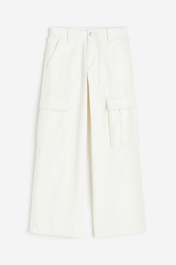 H&M Wide Leg Low Cargo Trousers White