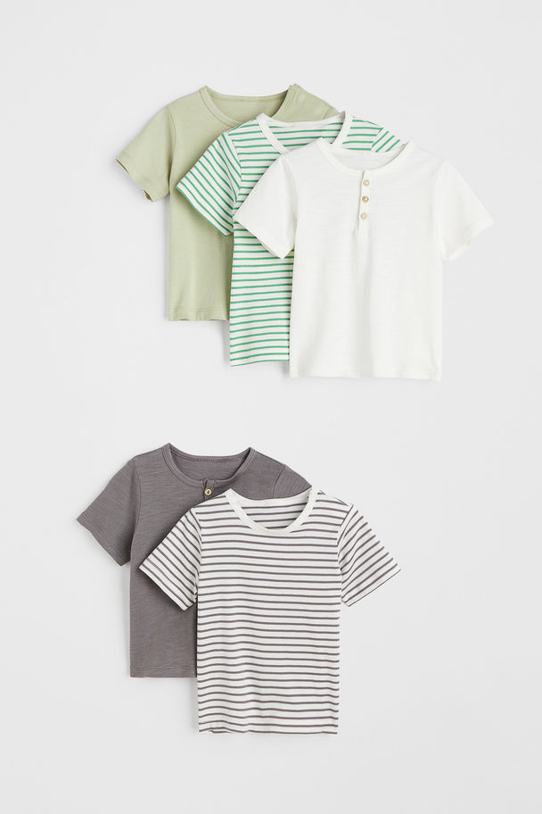 H&M 5-pack Cotton T-shirts Pistachio Green/striped
