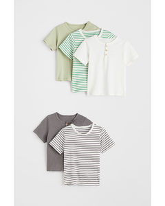 5-pack Cotton T-shirts Pistachio Green/striped