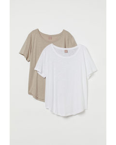 H&m+ 2-pak T-shirt I Modalmix Lys Beige/hvid