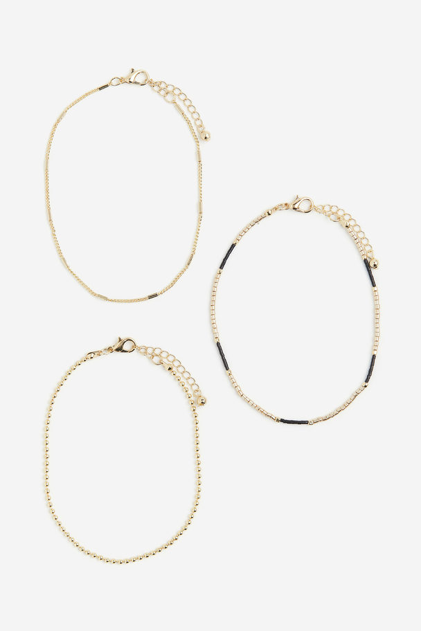 H&M 3-pack Anklets Gold-coloured/black