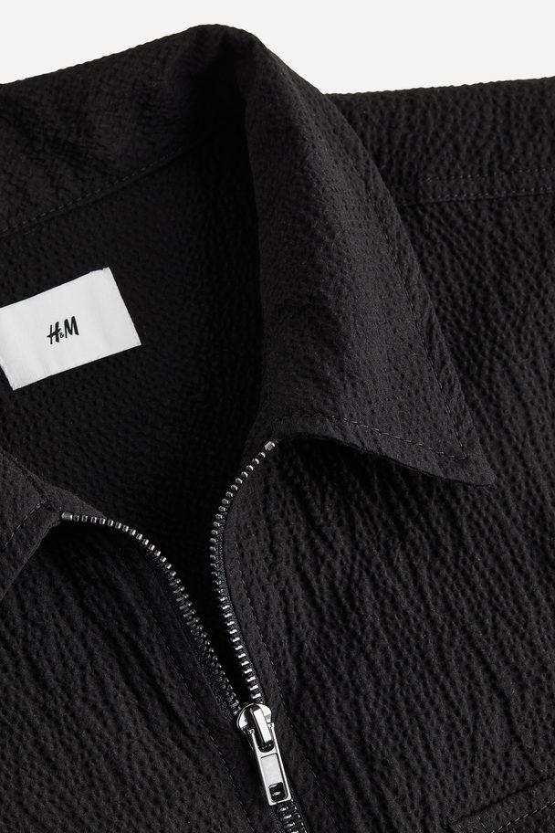 H&M Regular Fit Textured Overshirt Black