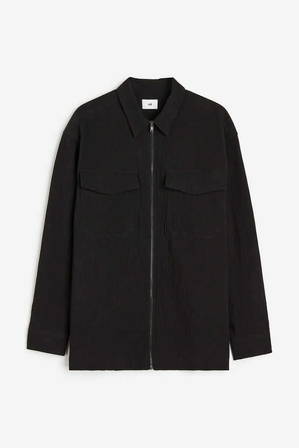 H&M Structuurgeweven Overshirt - Regular Fit Zwart