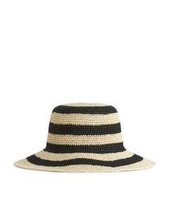 Crochet Straw Hat Beige/black