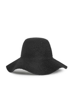 Crochet Straw Hat Black
