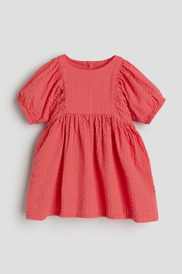 H&M Seersucker Cotton Dress Raspberry Red