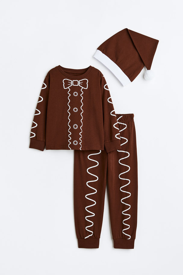 H&M 3-piece Festive Jersey Set Brown/gingerbread Man