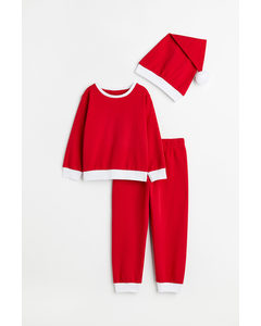 3-piece Festive Jersey Set Red/santa