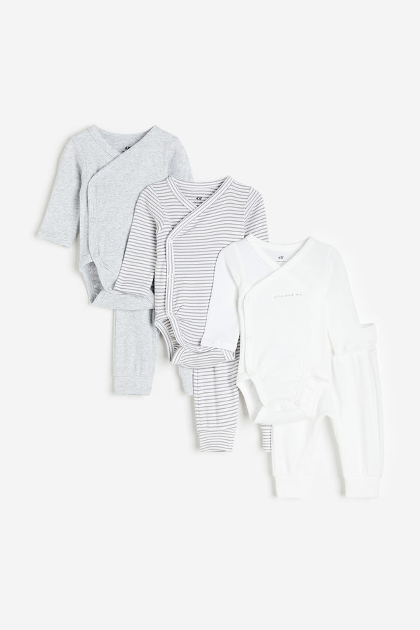 H&M 6-piece Cotton Set Grey/striped