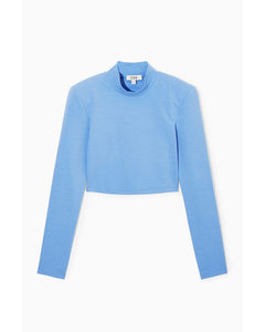 Power-shoulder Cropped Top Light Blue