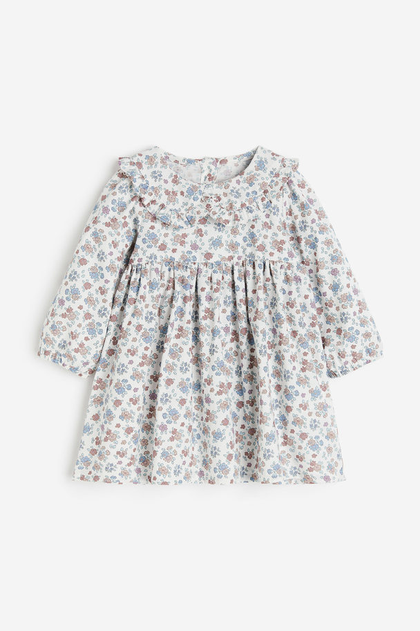H&M Collared Cotton Dress White/floral