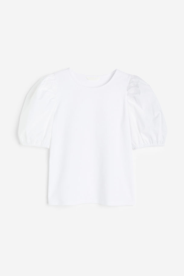 H&M Shirt mit Puffärmeln Weiß