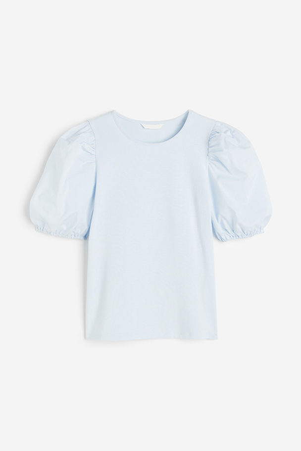 H&M Puff-sleeved Top Light Blue