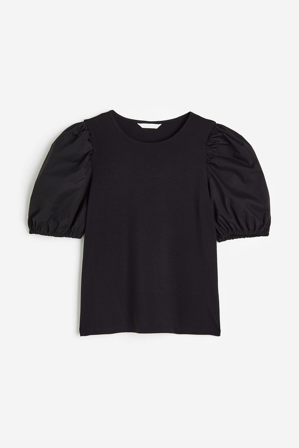 H&M Shirt mit Puffärmeln Schwarz