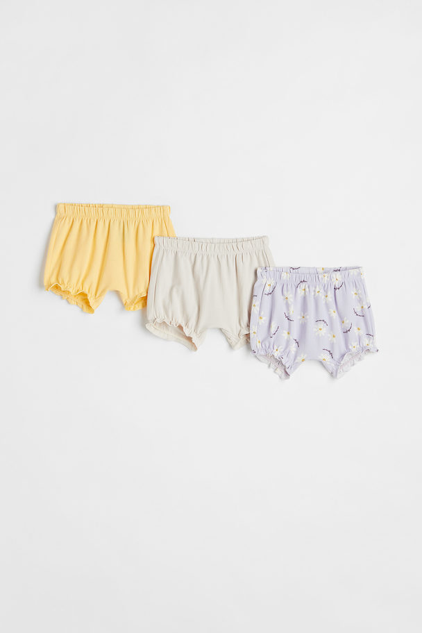 H&M Set Van 3 Tricot Shorts Lichtpaars/madeliefjes