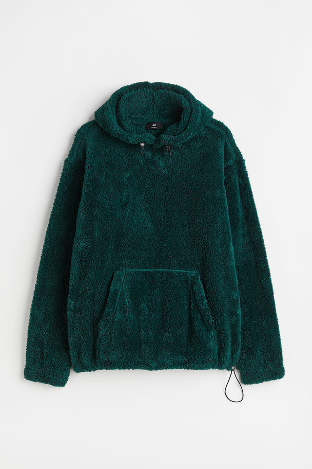 H&M Relaxed Fit Pile Hoodie Dark Green