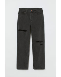 H&M+ Straight High Waist Jeans Schwarz/Washed out