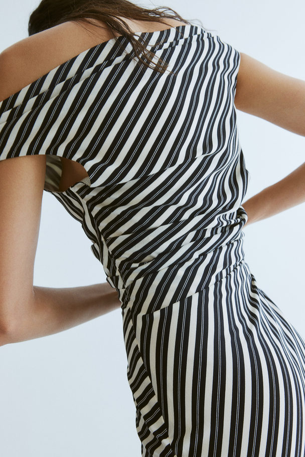 H&M Drapert One Shoulder-kjole Sort/stripet