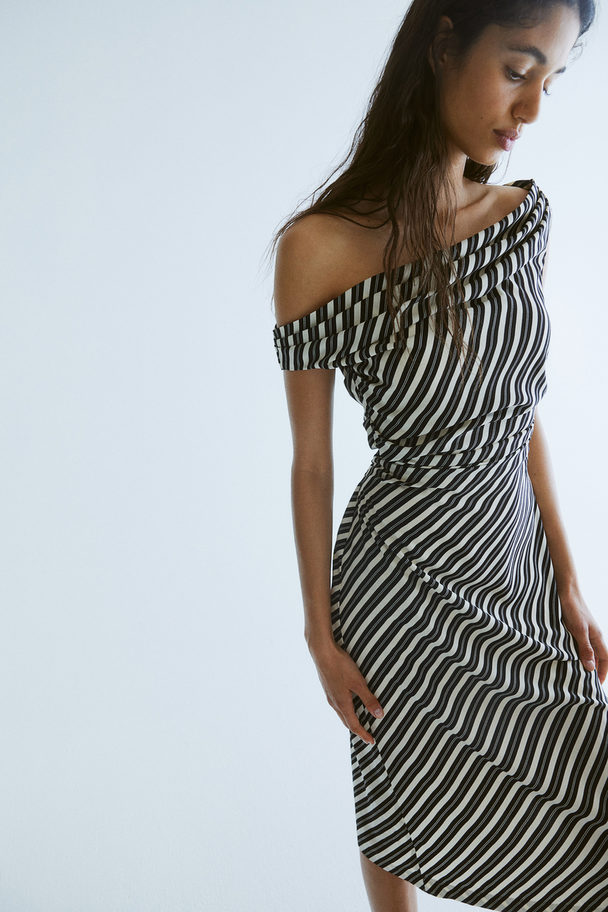 H&M Draped One-shoulder Dress Black/striped