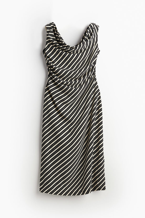 H&M Draped One-shoulder Dress Black/striped