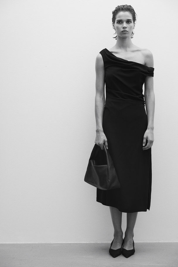 H&M Drapert One Shoulder-kjole Sort