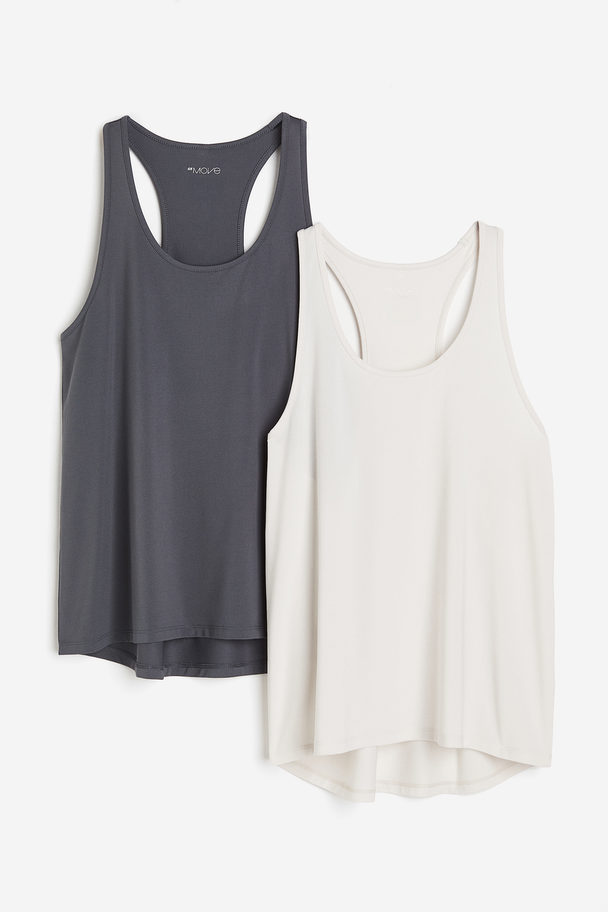 H&M 2er-Pack DryMove™ Sport-Tanktops Dunkelgrau/Weiß