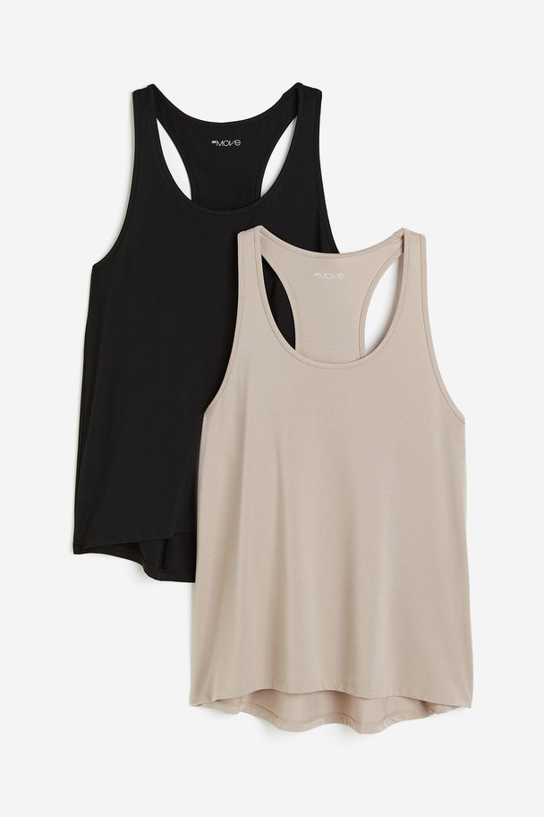 H&M 2er-Pack DryMove™ Sport-Tanktops Schwarz/Beige