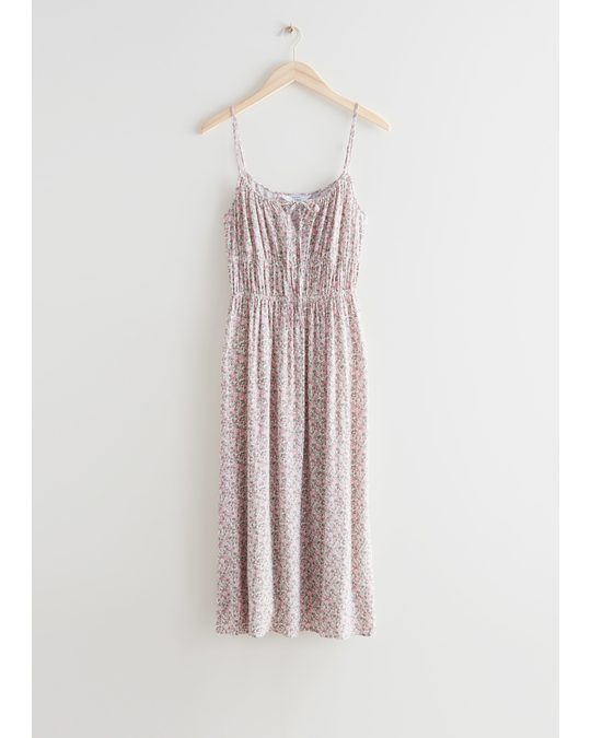 & Other Stories Strappy Midi Dress Pink Print