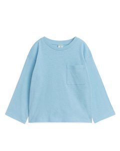 Linen-blend Long Sleeve T-shirt Light Blue