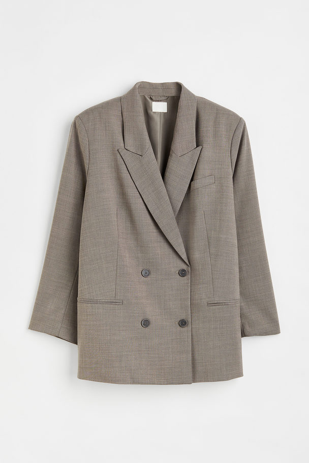 H&M Oversized Double-breasted Blazer Taupe Gemêleerd