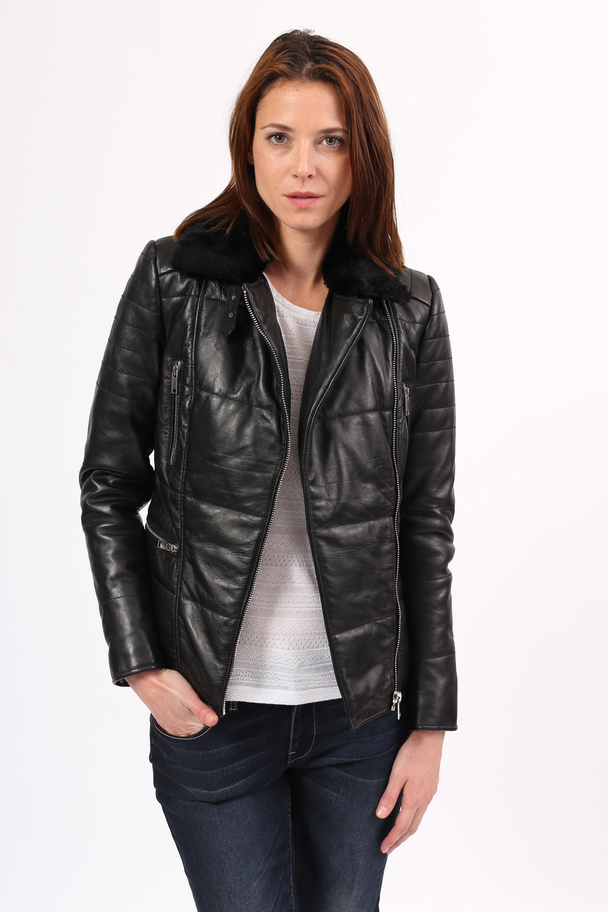 Blue Wellford Leather Jacket Louise
