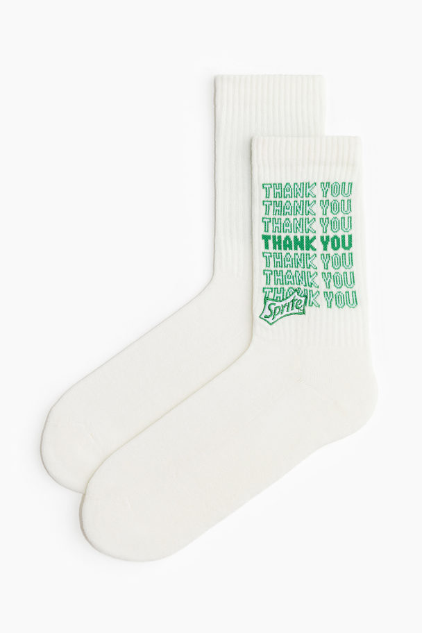 H&M Motif-detail Socks White/sprite