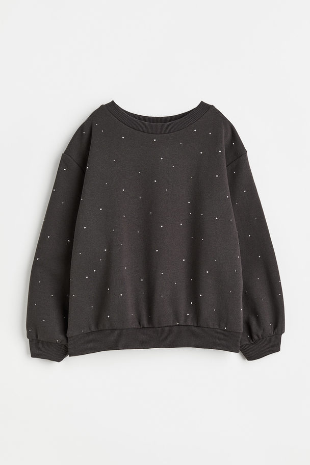 H&M Oversized Sweatshirt Dunkelgrau/Strass