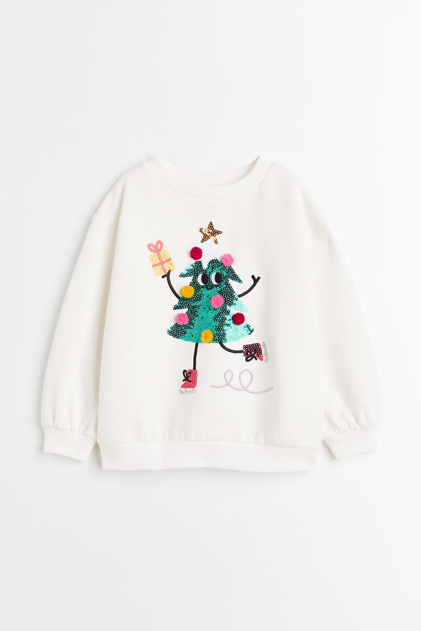 H&M Oversized Sweatshirt Creme/Weihnachtsbaum