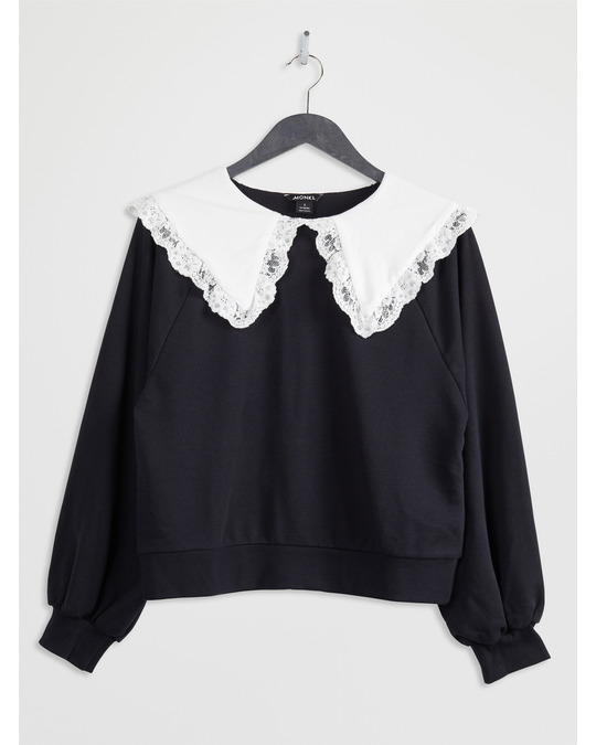 Monki Lace Trim Collar Sweater Black