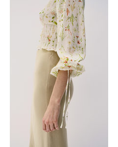 Cropped Blouse Met V-hals Roomwit/bloemen