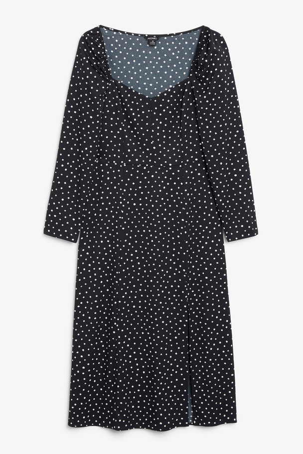 Monki Long-sleeve Midi Dress Black With White Dots