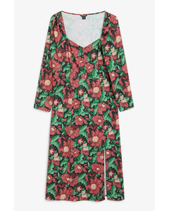 Long-sleeve Midi Dress Floral Print