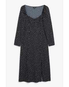 Long-sleeve Midi Dress Black With White Dots