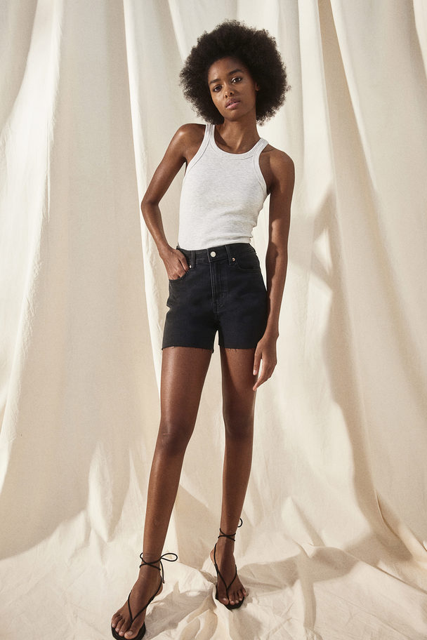 H&M Skinny High Denim Shorts Schwarz/Washed out