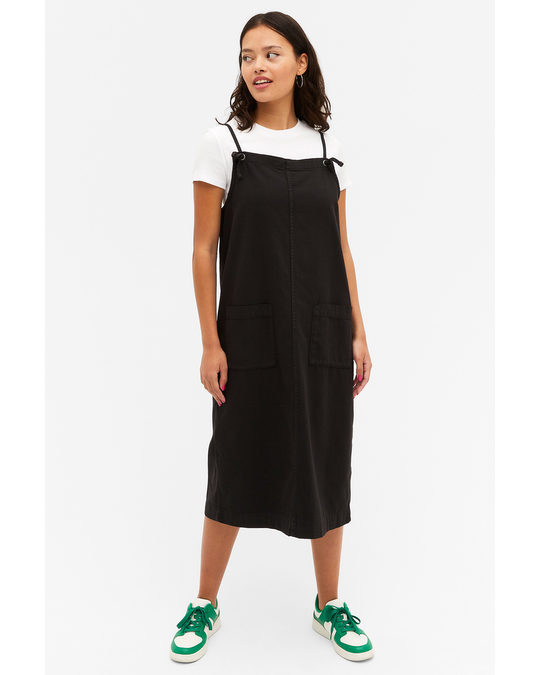 Monki Smock Cotton Dress Black