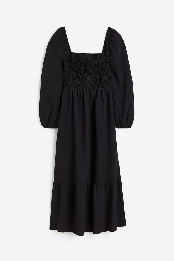 H&M Gesmoktes Crêpe-Kleid Schwarz