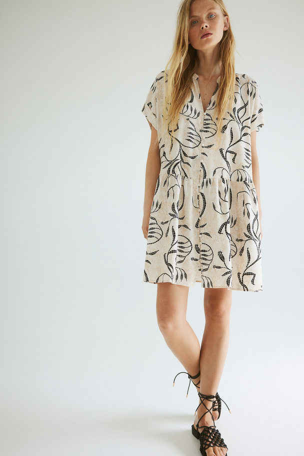 H&M Crinkled Tunic Dress Light Beige/patterned