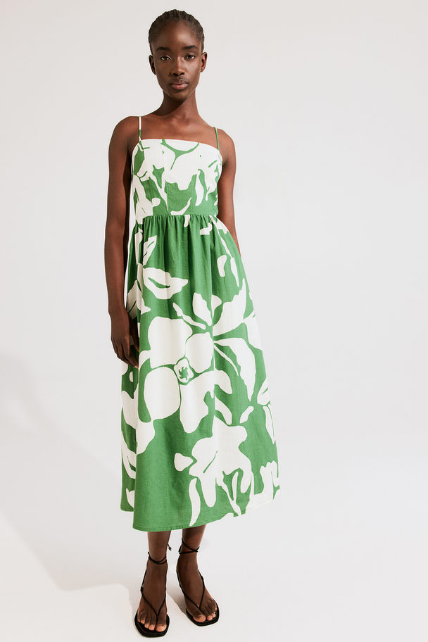 H&M Midi-jurk Van Linnenmix Groen/bloemen