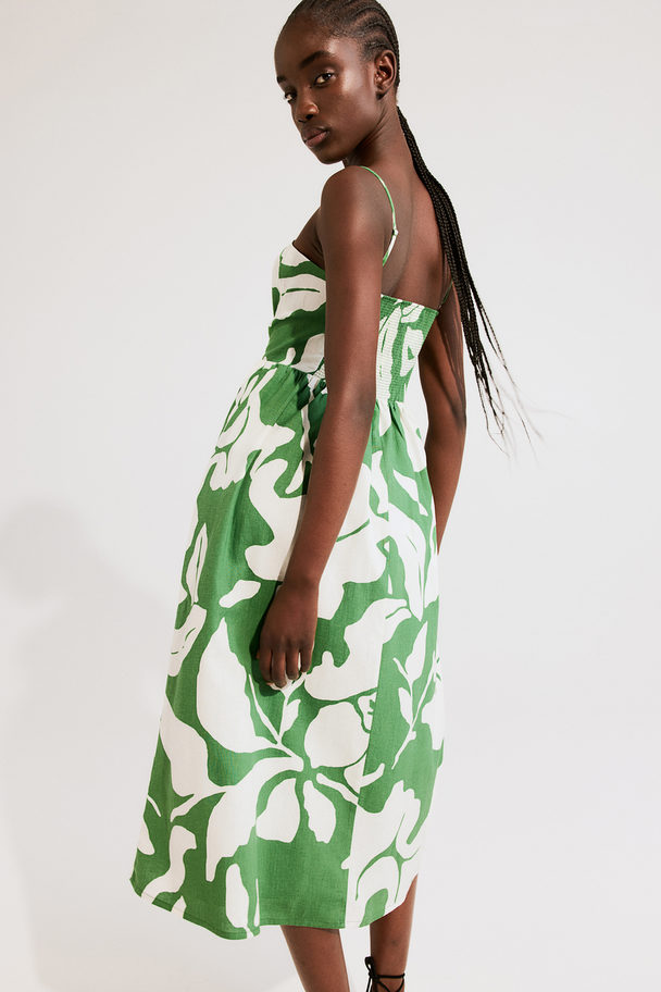 H&M Midi-jurk Van Linnenmix Groen/bloemen