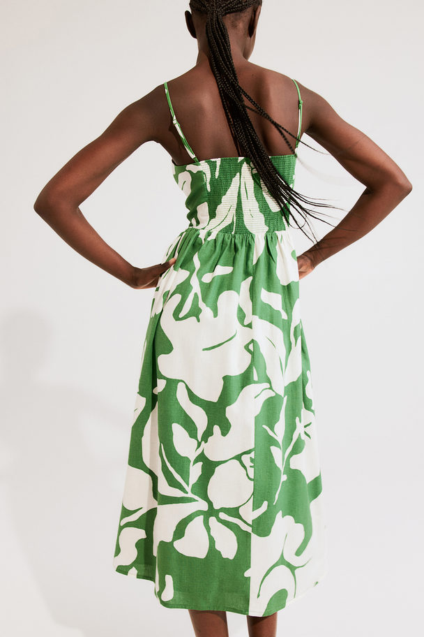 H&M Midi-jurk Van Linnenmix Groen/bloemen