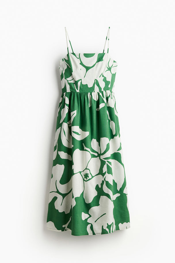 H&M Midi-jurk Van Linnenmix Groen/bloemen