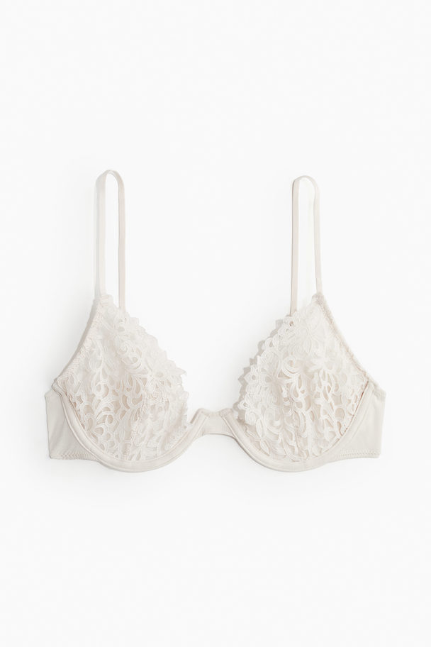 H&M Ovadderad Plunge-bh Med Broderier Blekbeige